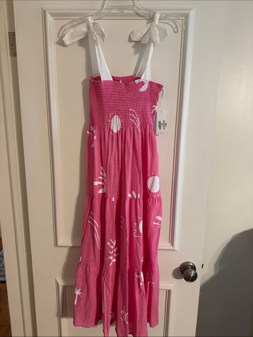 Women’s Petal and Pup Pink Smocked Maxi Dress with White Tie Straps
